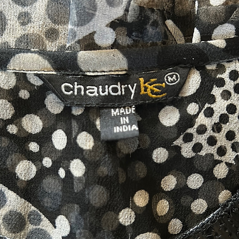 Chaudry KC Beautiful Rhinestones Gray/Black Long Sleeve Shirt Blouse Top *Sz M* - Picture 5 of 5